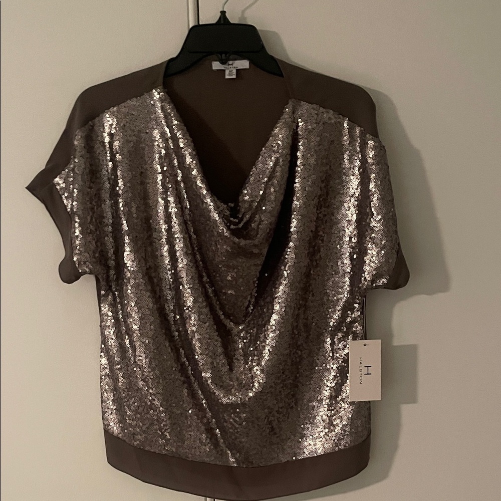 Halston Elegant Sequin Gray Top